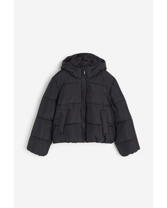 Puffer-Jacke mit Kapuze Schwarz