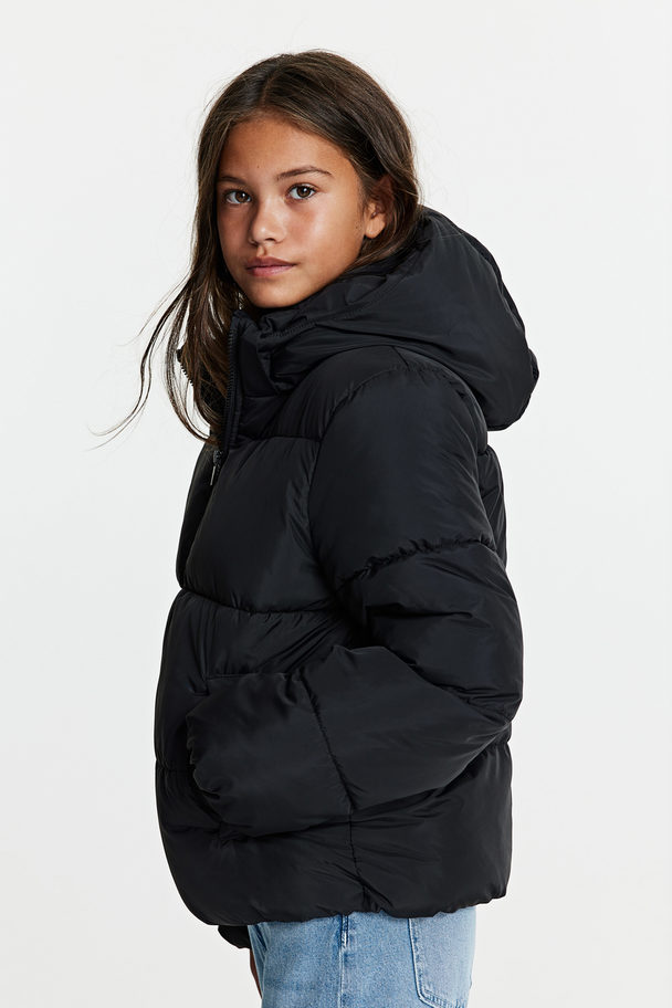 H&M Hooded Puffer Jacket Black