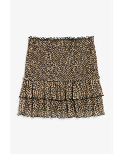 Smocked Ruffle Mini Skirt Leopard Hearts