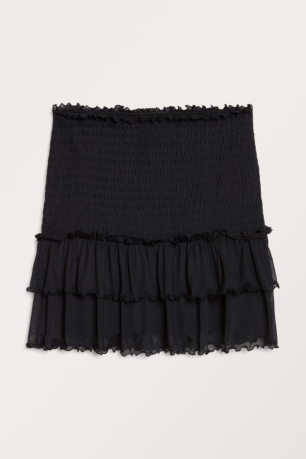 Monki Smocked Ruffle Mini Skirt Black