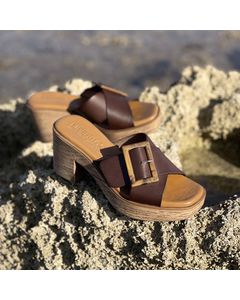 Corona Brown Leather Heeled Sandal