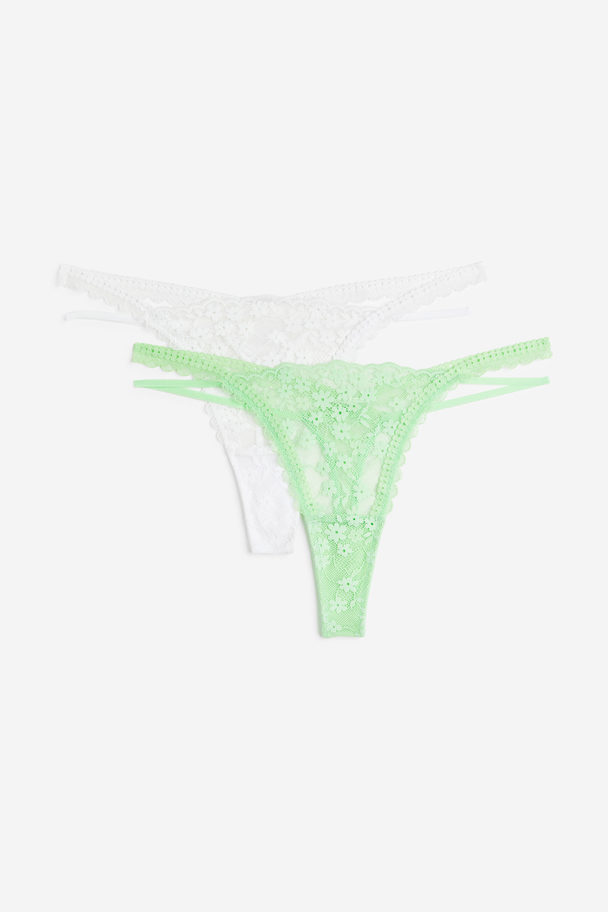 H&M 2-pack Lace Thong Briefs White/light Green