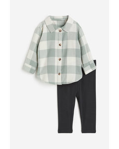 2-piece Shirt And Leggings Set Light Green/checked