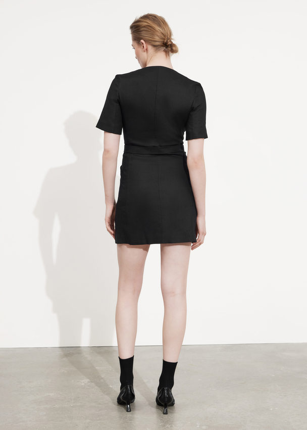& Other Stories Tailored Linen Belted Mini Dress Black