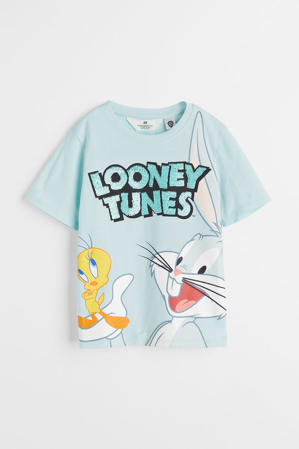 H&M T-shirt Met Omkeerbare Pailletten Lichtturkoois/looney Tunes
