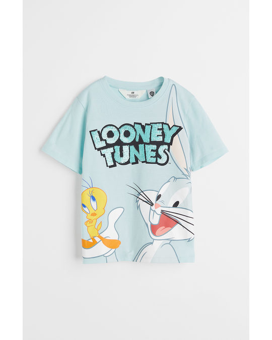 H&M Reversible Sequin T-shirt Light Turquoise/looney Tunes