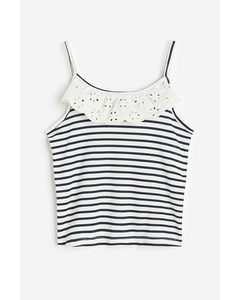 Flounce-trimmed Strappy Top White/striped