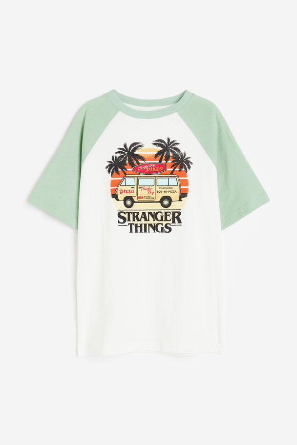 H&M Baumwoll-T-Shirt mit Print Weiß/Stranger Things