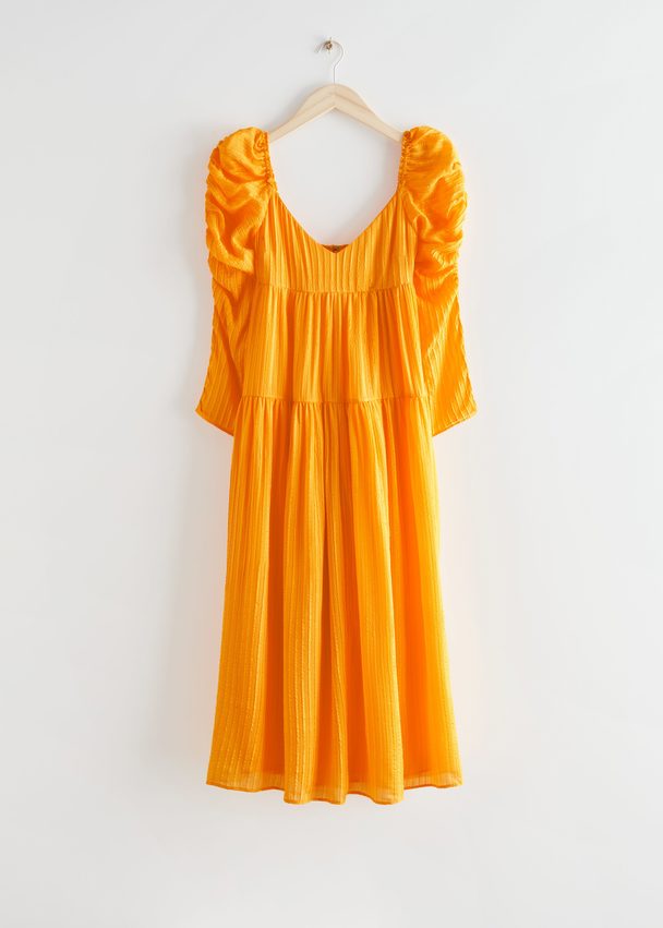 & Other Stories Mulberry Silk Puff Sleeve Midi Dress Yellow