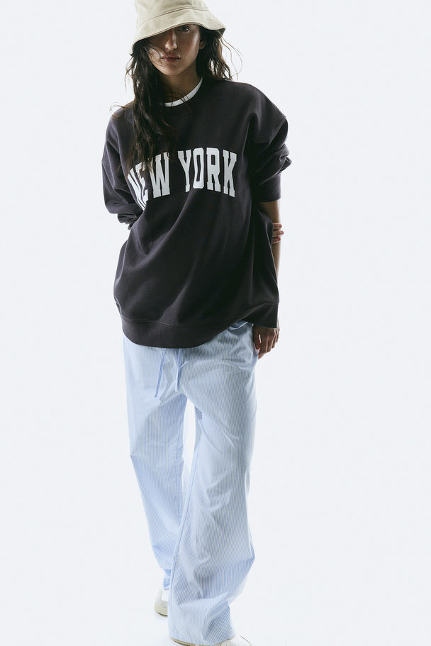H&M Sweatshirt Med Trykk Mørk Grå/new York