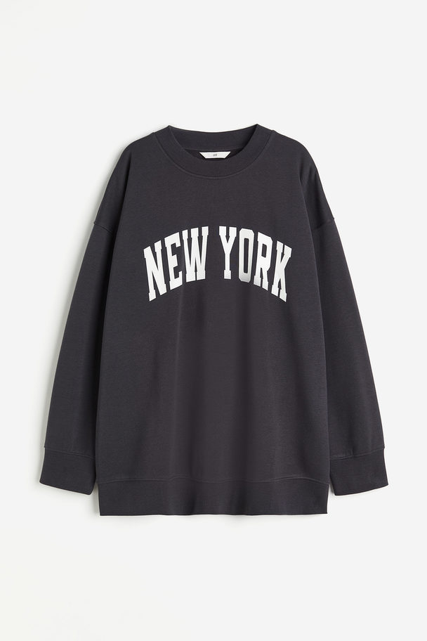 H&M Printed Sweatshirt Dark Grey/new York