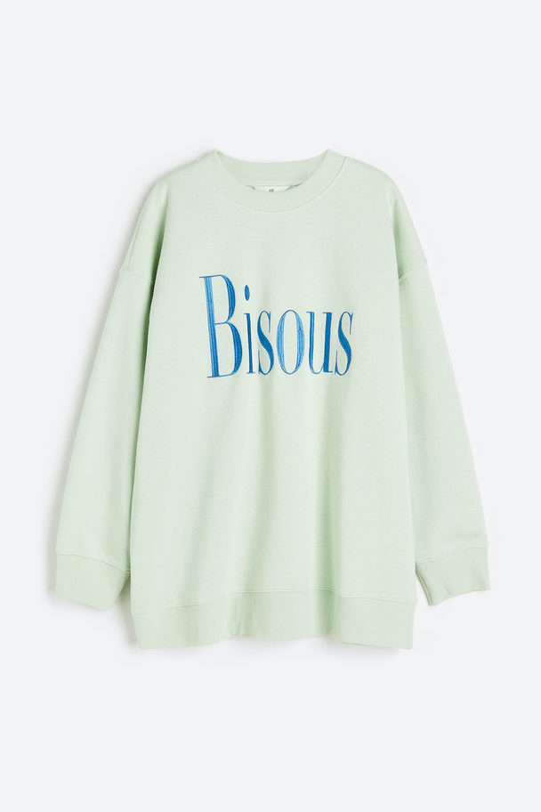 H&M Sweater Met Print Lichtgroen/bisous