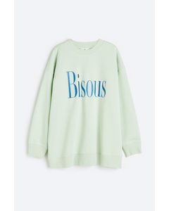 Sweatshirt Med Tryck Ljusgrön/bisous