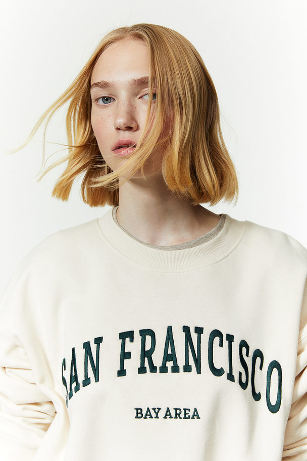 H&M Sweatshirt Med Tryk Creme/san Francisco