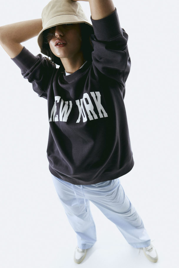 H&M Sweatshirt Med Tryck Mörkgrå/new York