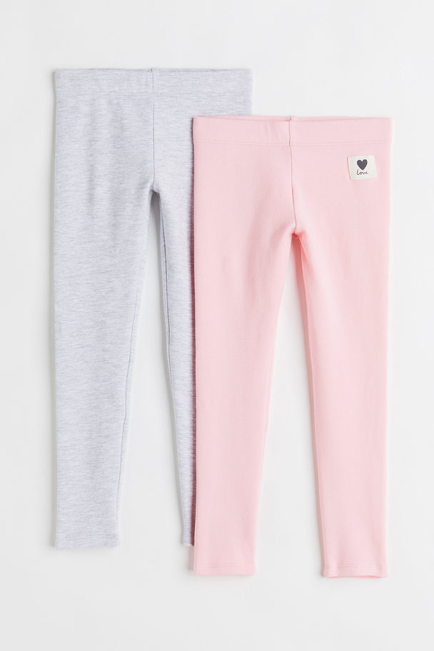 H&M 2-pack Sturdy Jersey Leggings Light Pink/light Grey Marl