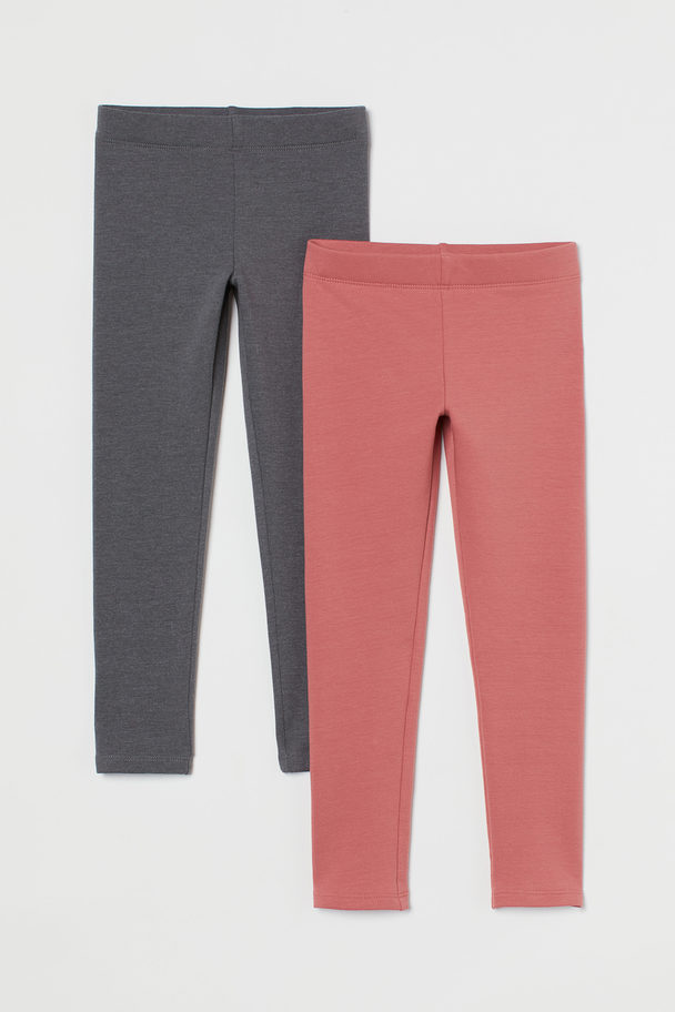 H&M 2-pack Sturdy Jersey Leggings Pink/grey Marl