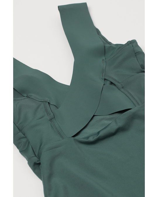 H&M Padded-cup Swimsuit Khaki Green