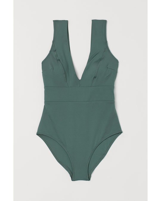 H&M Padded-cup Swimsuit Khaki Green