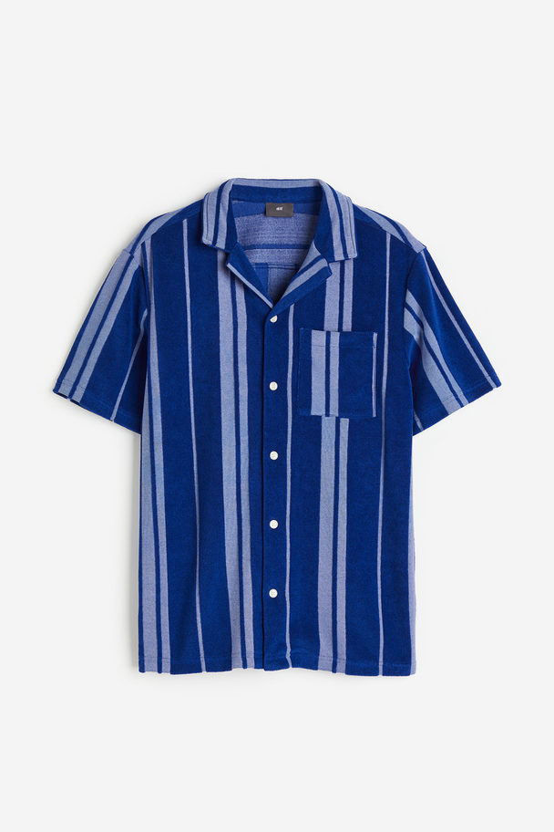H&M Freizeithemd aus Frottee Regular Fit Blau/Gestreift