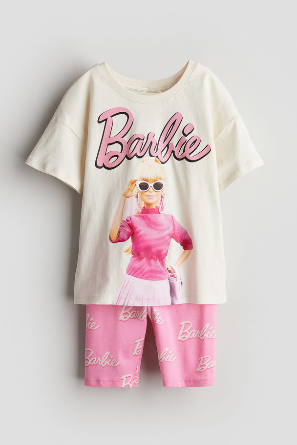 H&M 2-delt Sæt Med Tryk Rosa/barbie