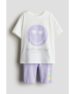 2-piece Printed Set Light Purple/smileyworld®