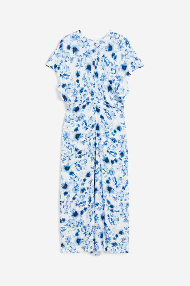 H&M Crêpe-Kleid Weiß/Blau geblümt