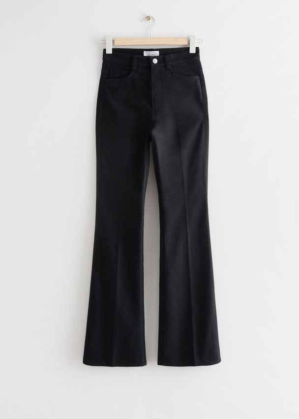 & Other Stories Flared Cotton Trousers Black