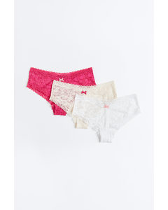 3-pack Lace Hipster Briefs Cerise/cream/white