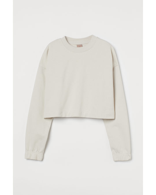 H&M Cropped Sweatshirt Light Beige