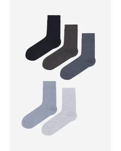 5 Paar Sokken Zwart/grijs/blauw