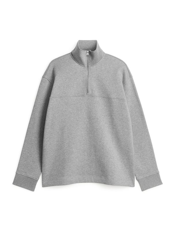 ARKET Sweatshirt mit halbem Reißverschluss Graumeliert
