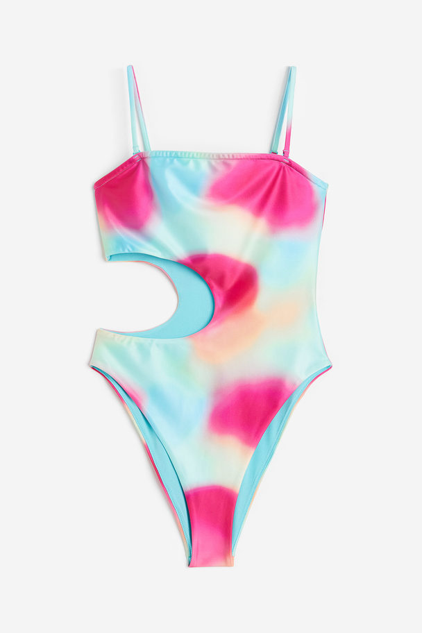 H&M High Leg Cut-out Swimsuit Pink/patterned