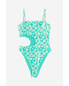 High Leg Cut-out Swimsuit Bright Green/floral