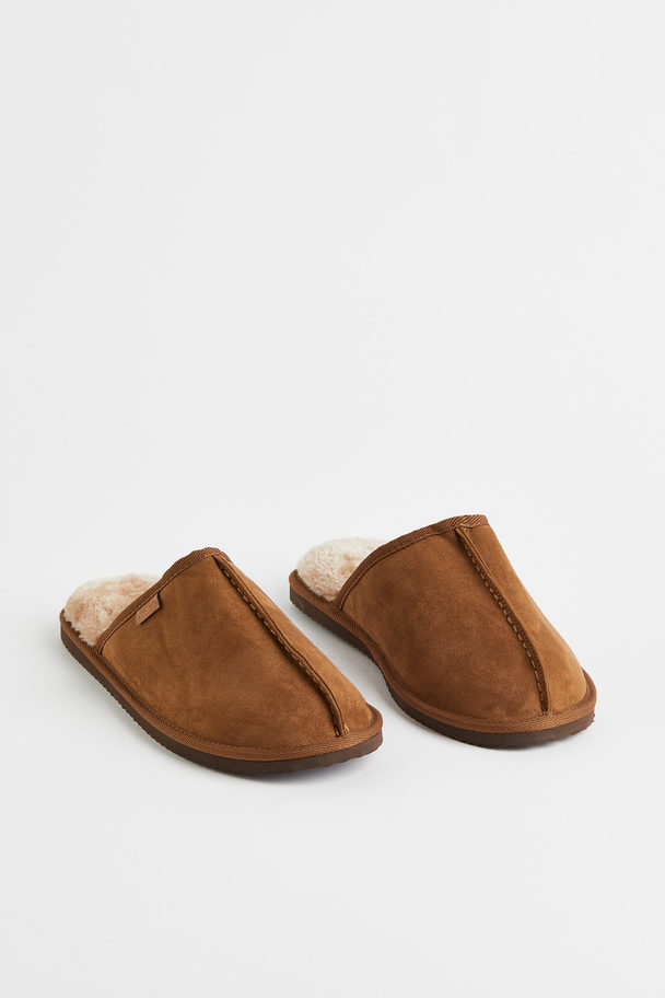 H&M Pile-lined Slippers Brown