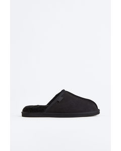 Pile-lined Slippers Black