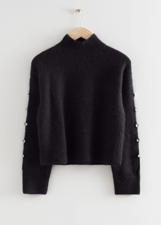 & Other Stories Cropped Sweater Pyntet Med Rhinsten Sort