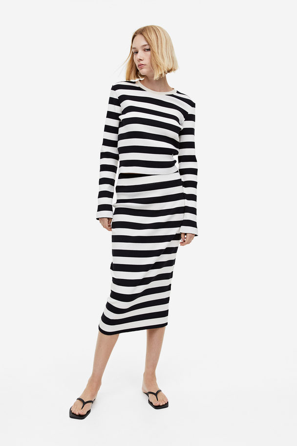 H&M Ribbed Skirt Black/white Striped