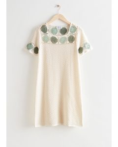 Floral Crochet Mini Dress White