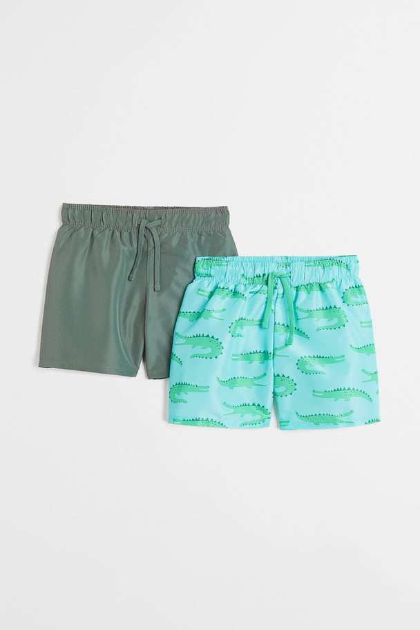 H&M 2-pack Swim Shorts Khaki Green/crocodiles