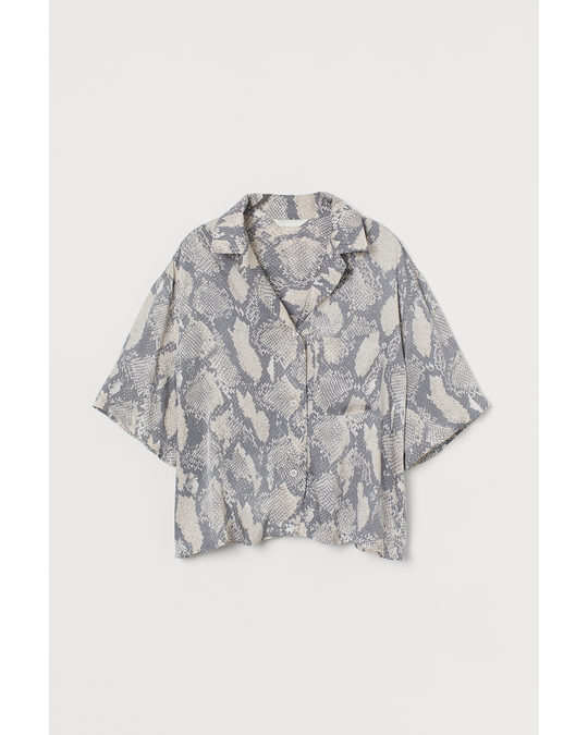 H&M Voluminous Resort Shirt Light Beige/snakeskin Pattern