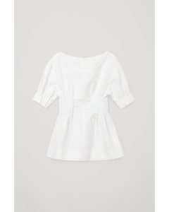 Gathered Scoop Neck Blouse White