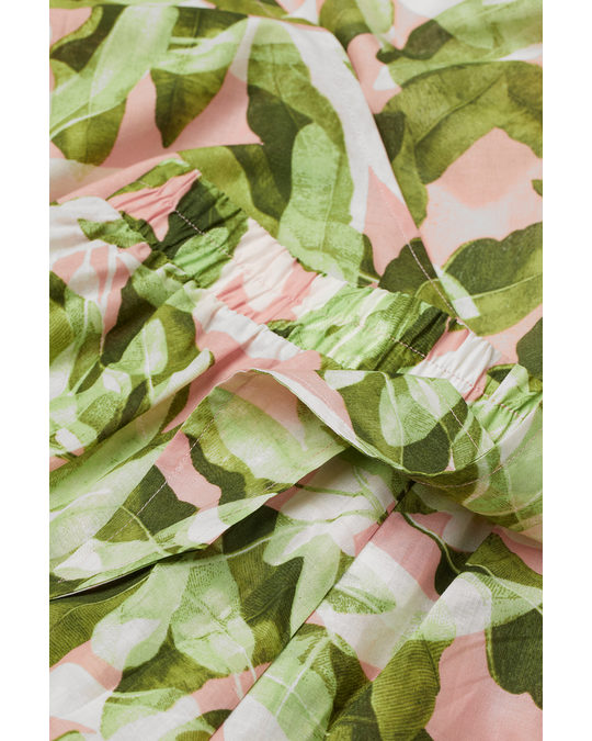 H&M Patterned Cotton Top Light Pink/leaf Print