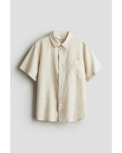 Short-sleeved Linen-blend Shirt Ecru