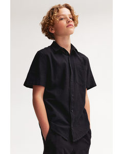 Short-sleeved Linen-blend Shirt Black