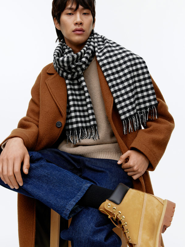 ARKET Checked Wool Scarf Black/off White