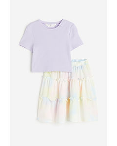 2-piece Top And Skirt Set Lilac/light Yellow