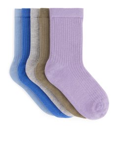 Ribstrikkede Sokker Blå/syrenfarvet/kaki/grå