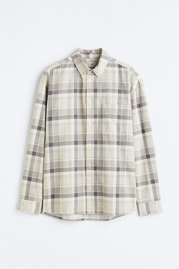 H&M Relaxed Fit Corduroy Shirt Light Greige/checked