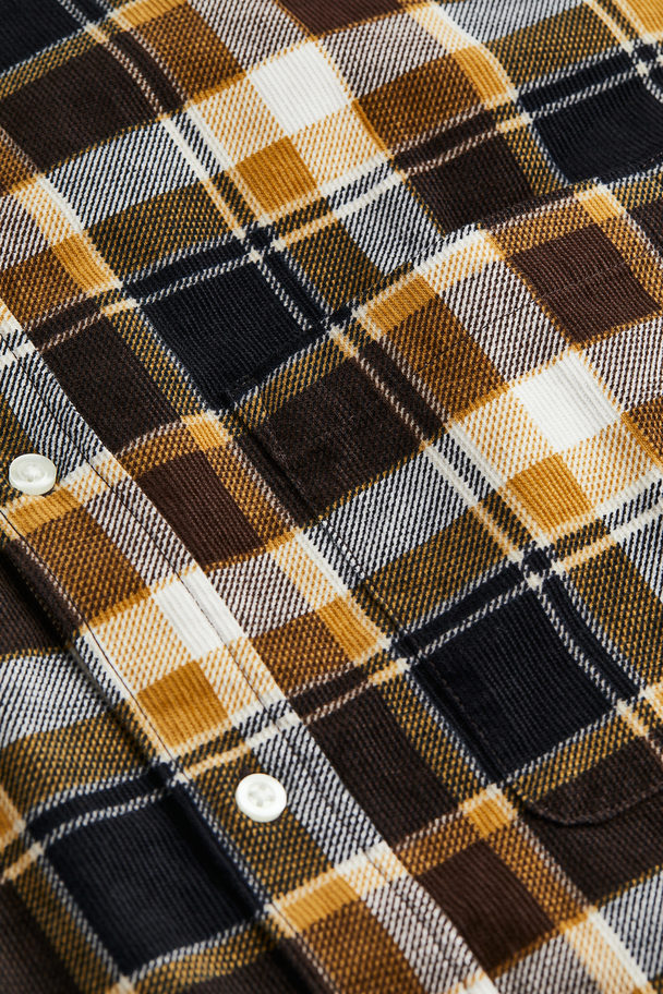 H&M Relaxed Fit Corduroy Shirt Yellow/black Checked
